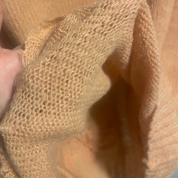 Peach Soft Fuzzy Lightweight Knit Sweater with Floral Knitted Details, Crew Neck - Picture 11 of 13